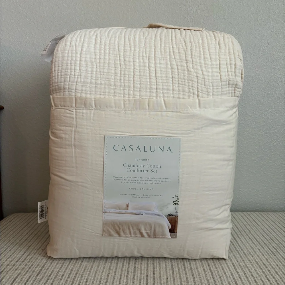 NWT King Textured Chambray Comforter & Sham Set Natural - Casaluna